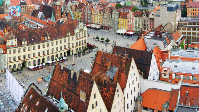 Wrocław, stare miasto z lotu ptaka